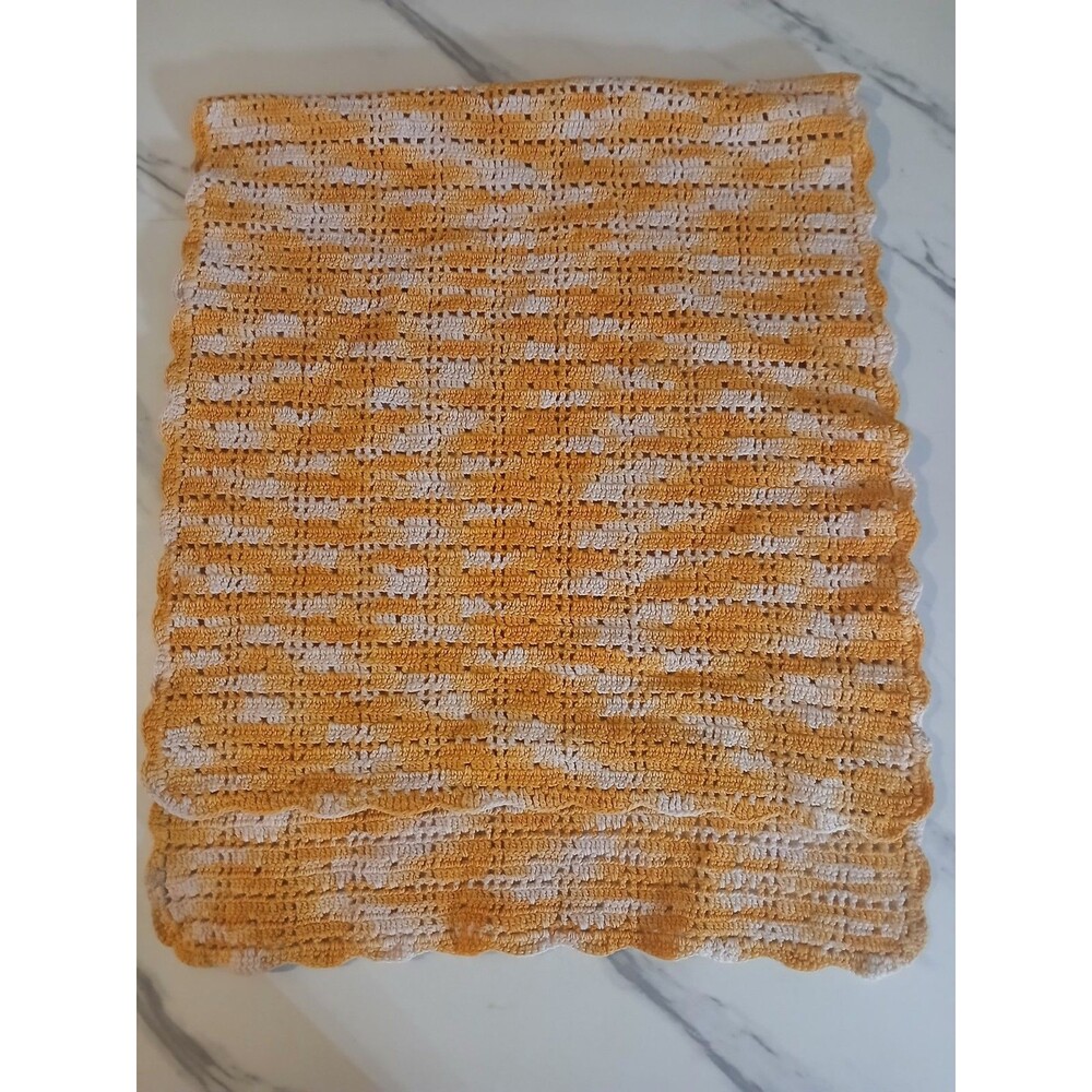Vintage Hand Crocheted Doily Table Runner  Pink /Orange   28x12" Boho Cottage - Picture 2 of 2